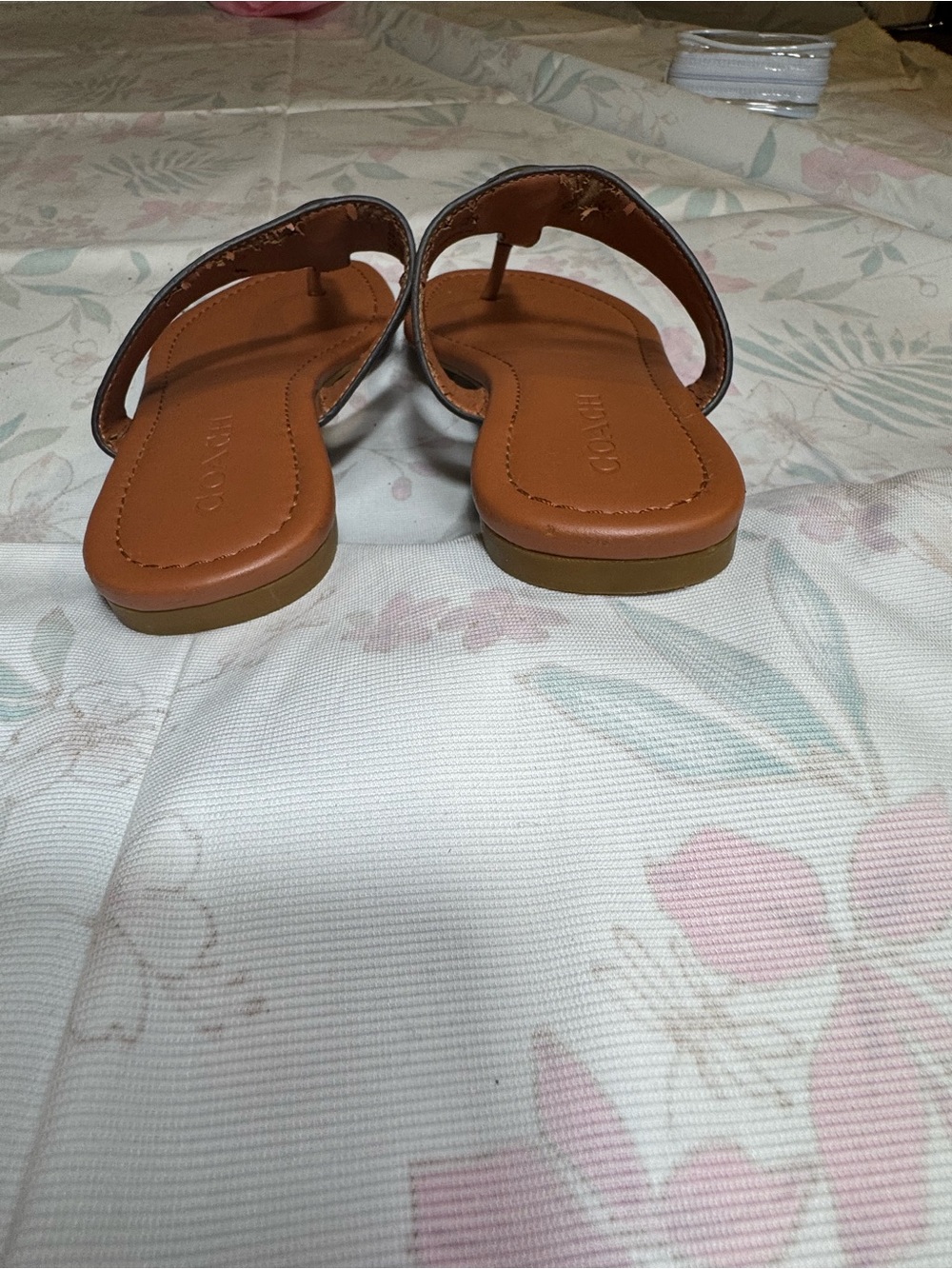 Coach Brown Tan Signature Thong Sandals with Gold Accent - Picture 6 of 9